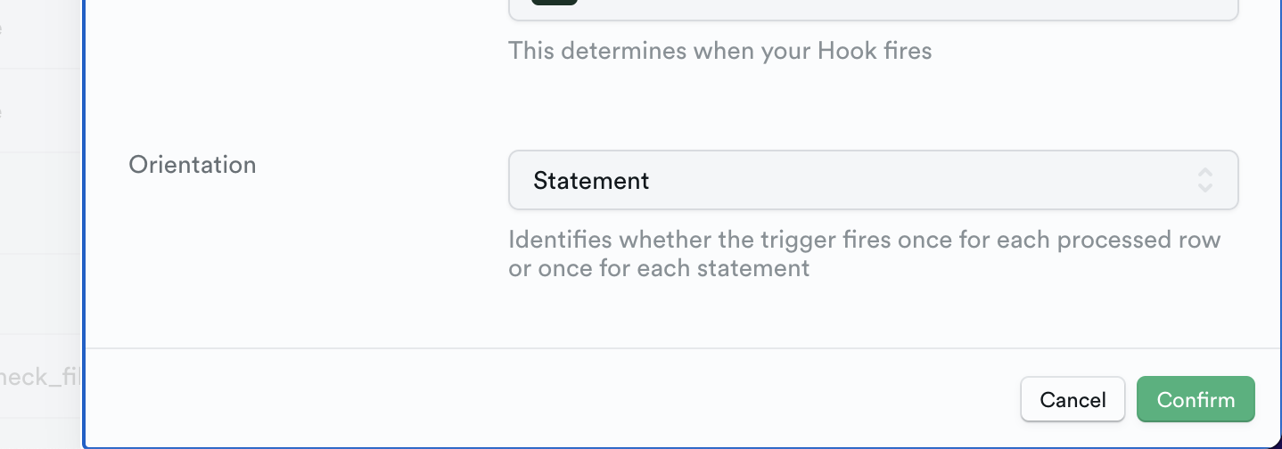 What's the difference between statement and row for triggers? - Supabase