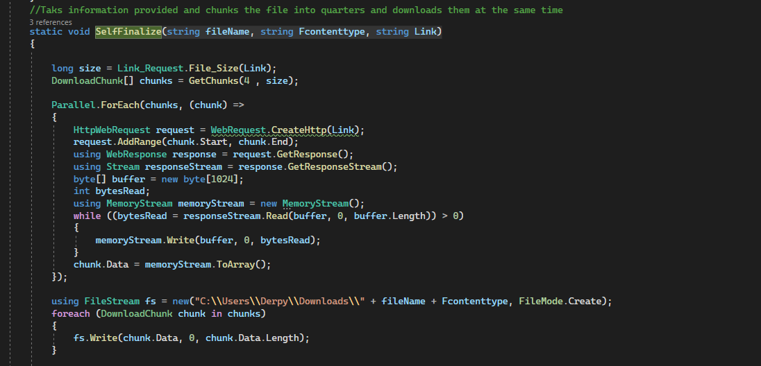 I'm trying to download a link in 4 chunks via HttpClient but it keeps ...