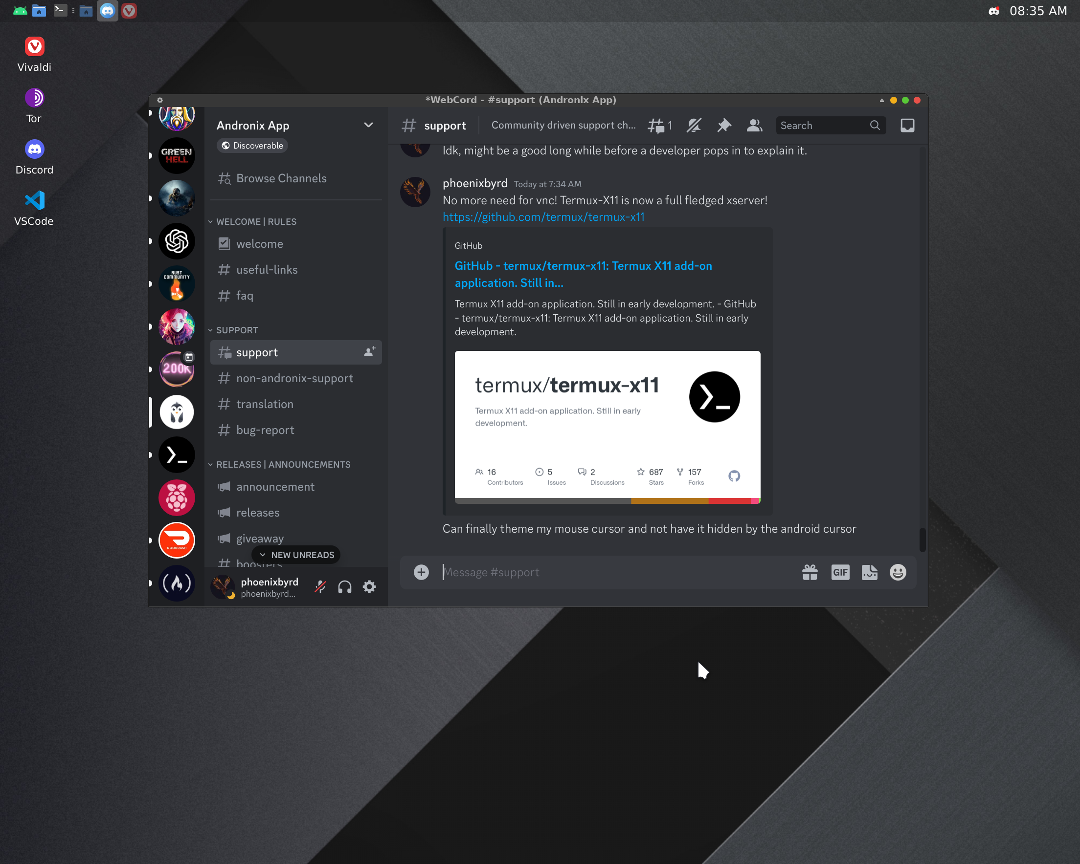 No more need for vnc termux x11 is now a full fledged xserver https