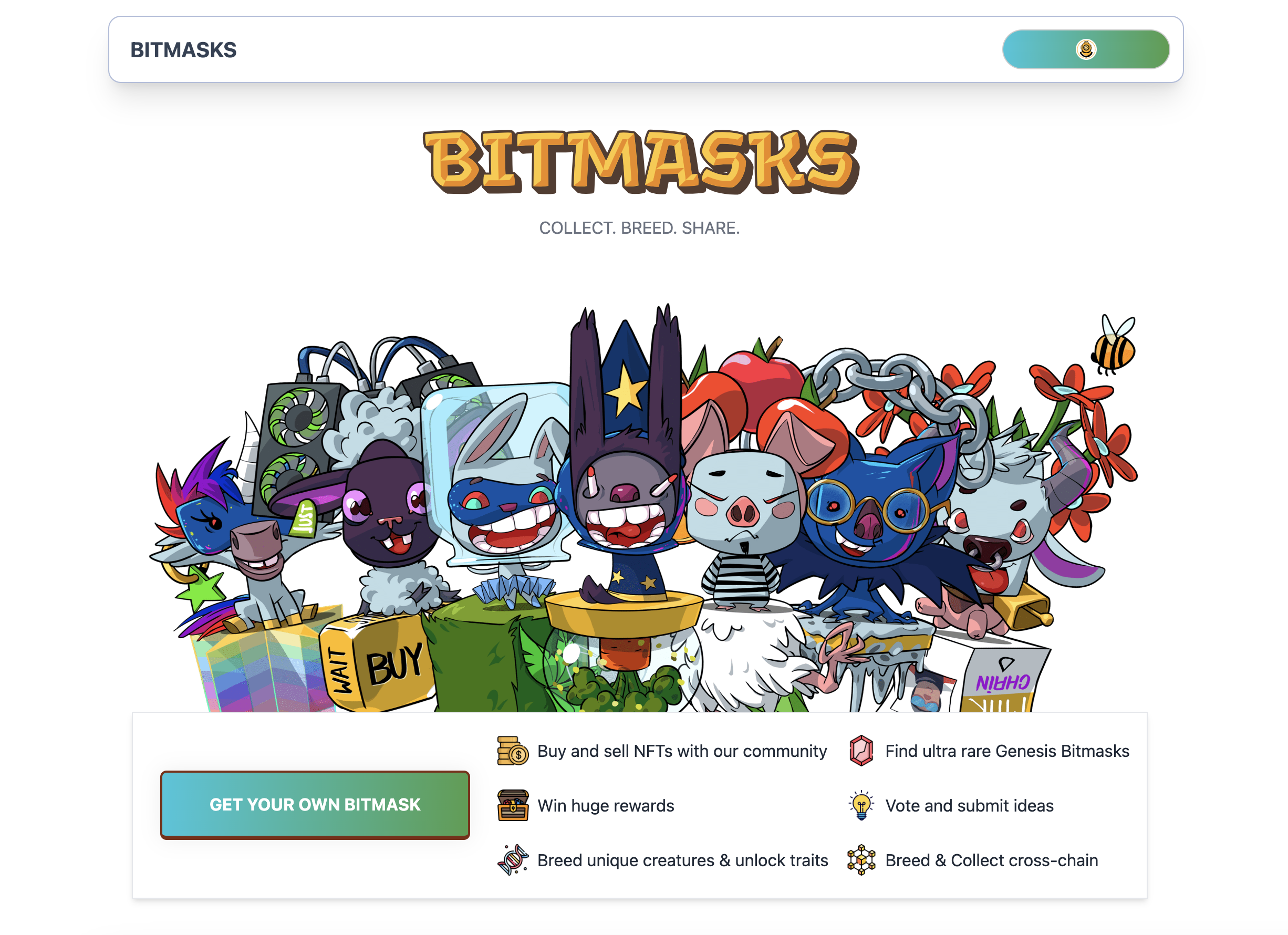 **Bitmasks** - updated website - added cardano wallet integration ...