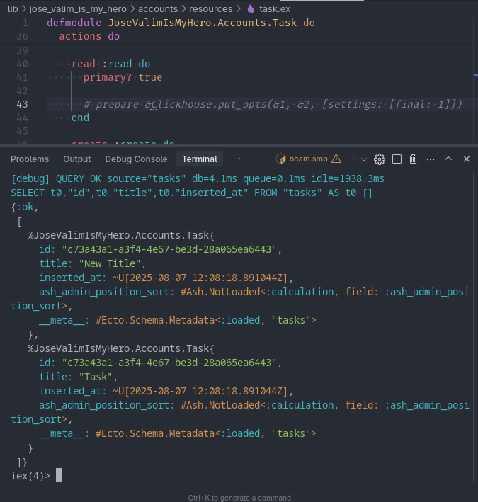 Fetching data from the "tasks" table in Clickhouse. The query returned the data without merging the partitions. So we can see two versions of the same data.