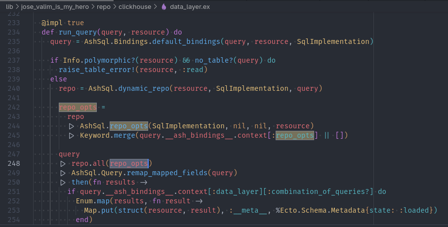 In the run_query function in the DataLayer the options are passed to the Repo module.