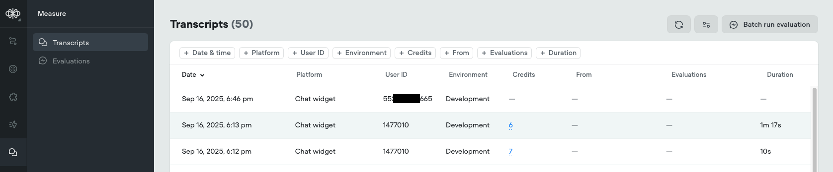 VF's screen with the list of events