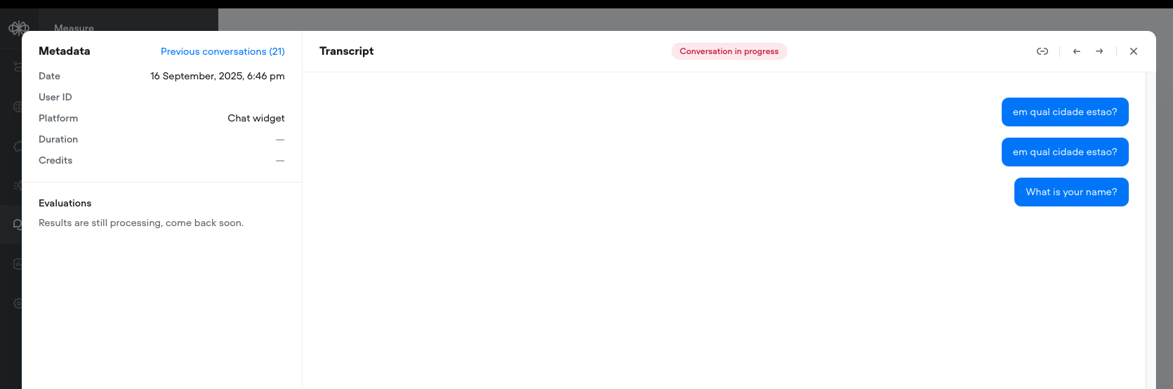 We also see in VF that the messages from WhatsApp have been received, but not replied by the Agent.