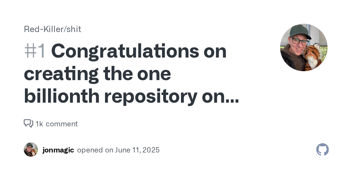 Congratulations on creating the one billionth repository on GitHub!...
