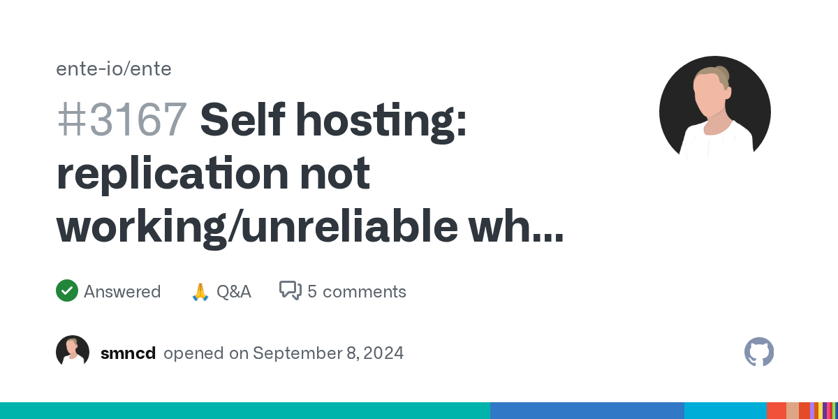 Self hosting: replication not working/unreliable when only two buck...